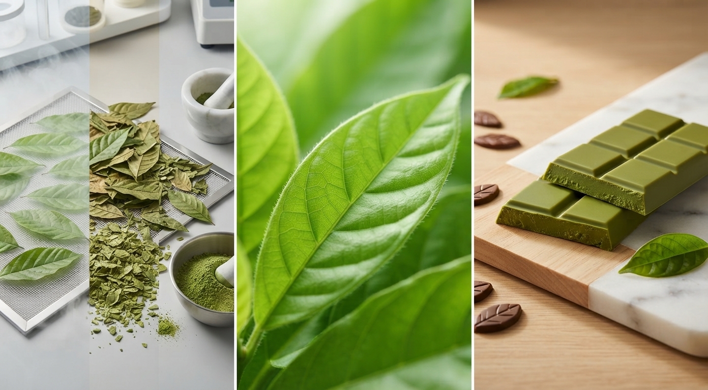 Green chocolate bar made with cacao leaves